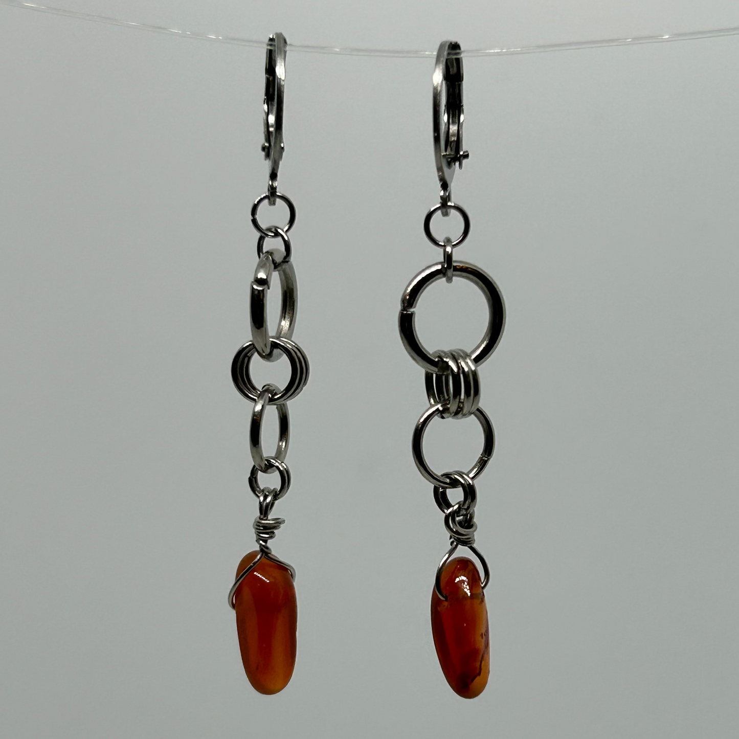Carnelian Stainless Steel Chainmail Earrings