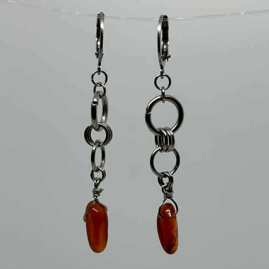 Carnelian Stainless Steel Chainmail Earrings