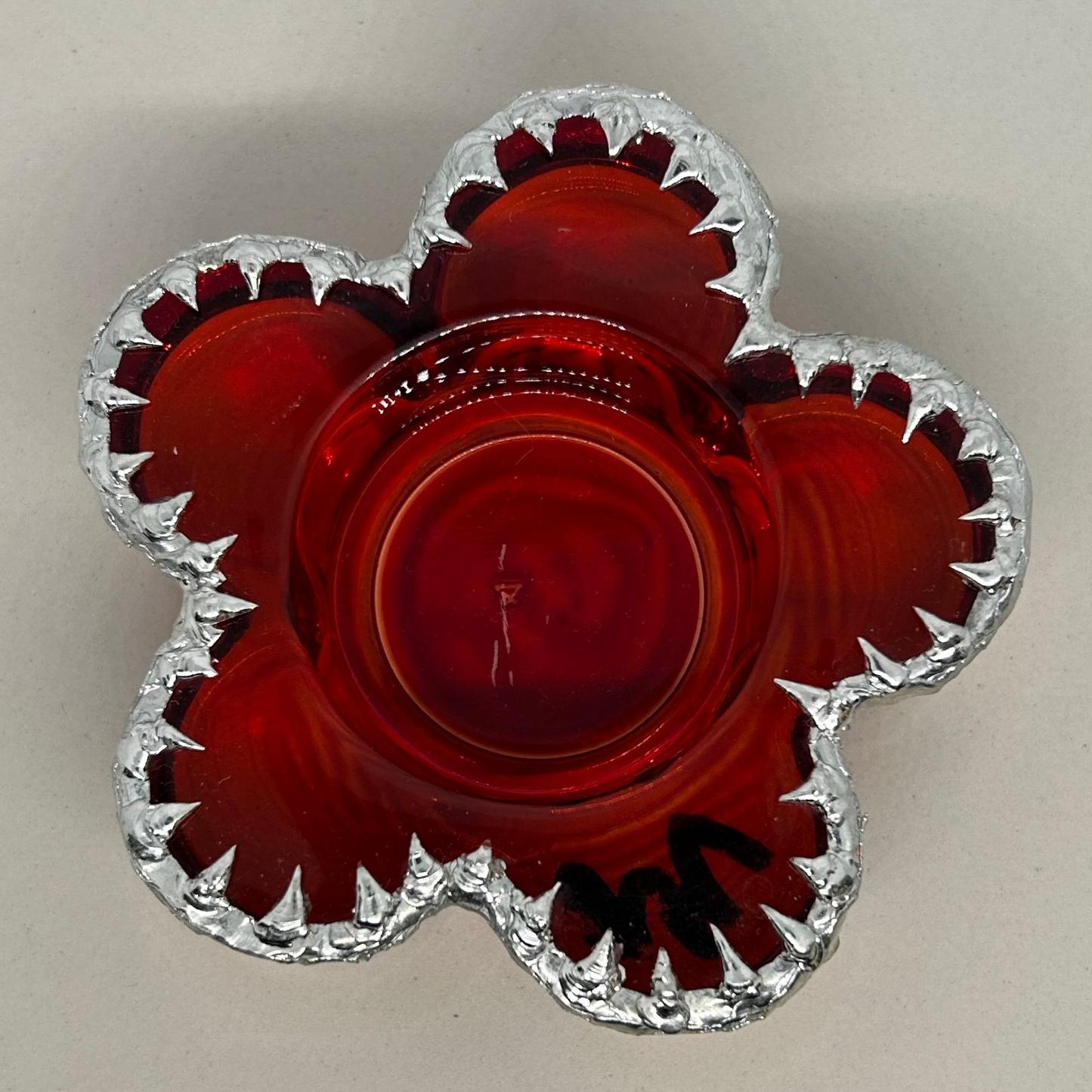 Red Glass Spiky Flower Multi-use Trinket Dish and Candle Holder