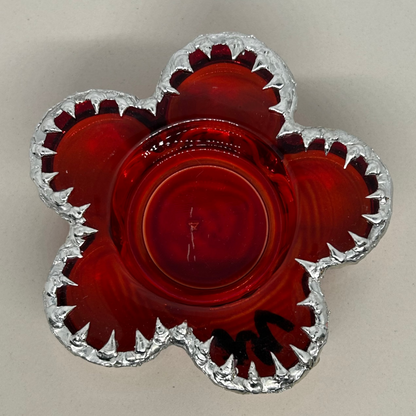 Red Glass Spiky Flower Multi-use Trinket Dish and Candle Holder