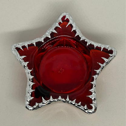 Red Glass Spiky Star Multi-use Trinket Dish and Candle Holder