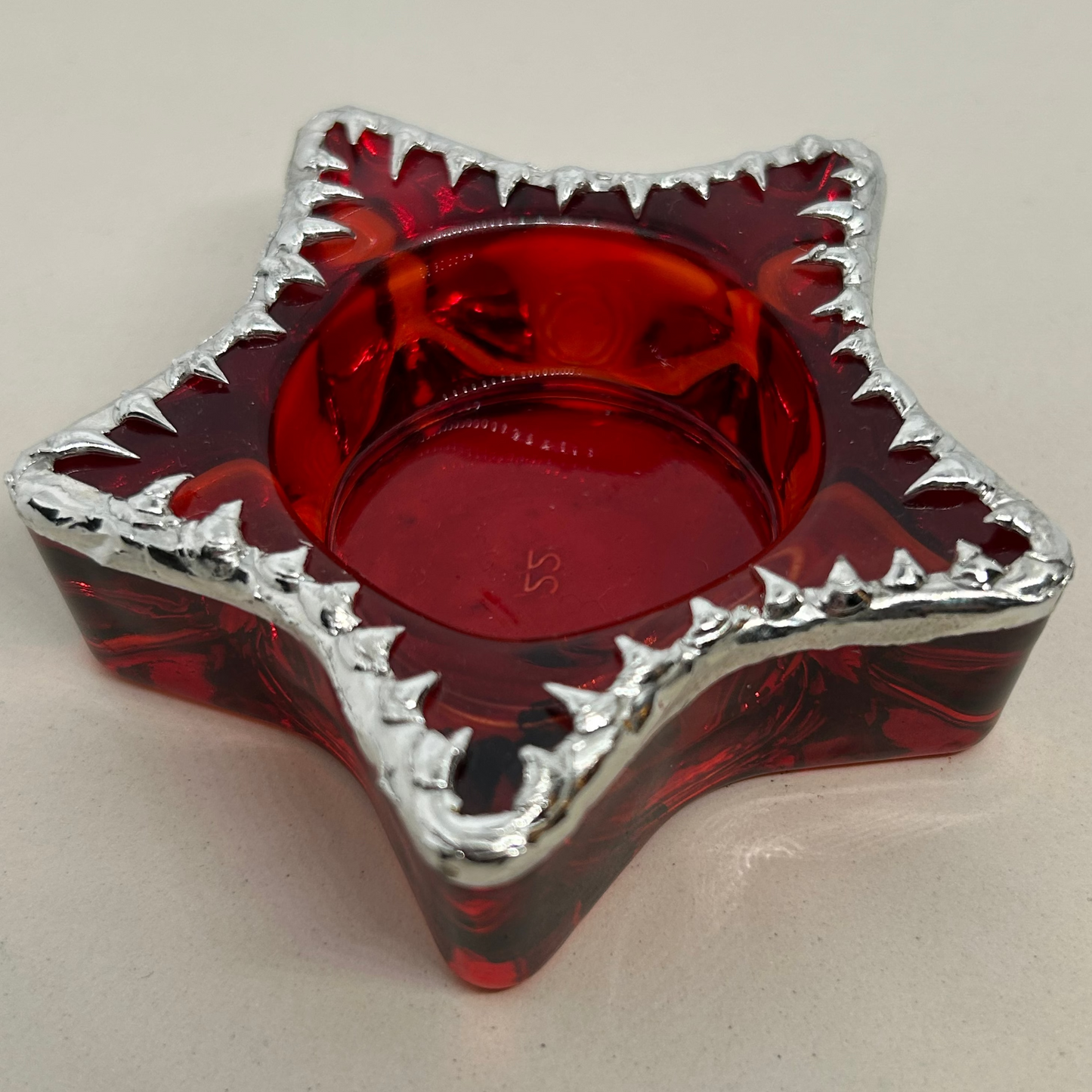 Red Glass Spiky Star Multi-use Trinket Dish and Candle Holder
