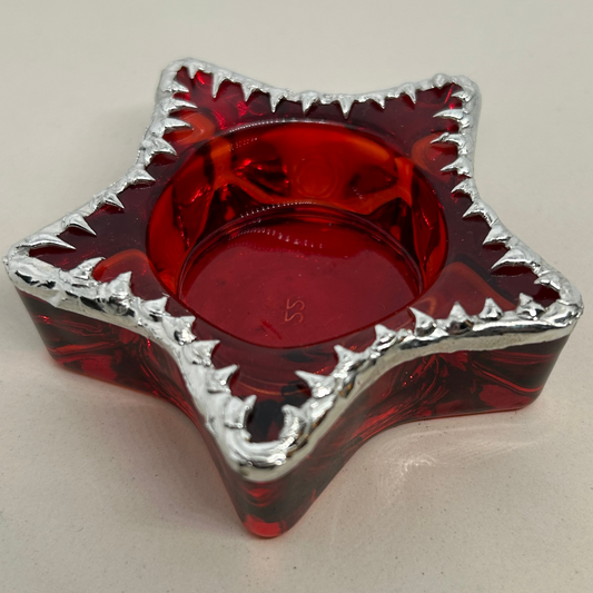 Red Glass Spiky Star Multi-use Trinket Dish and Candle Holder