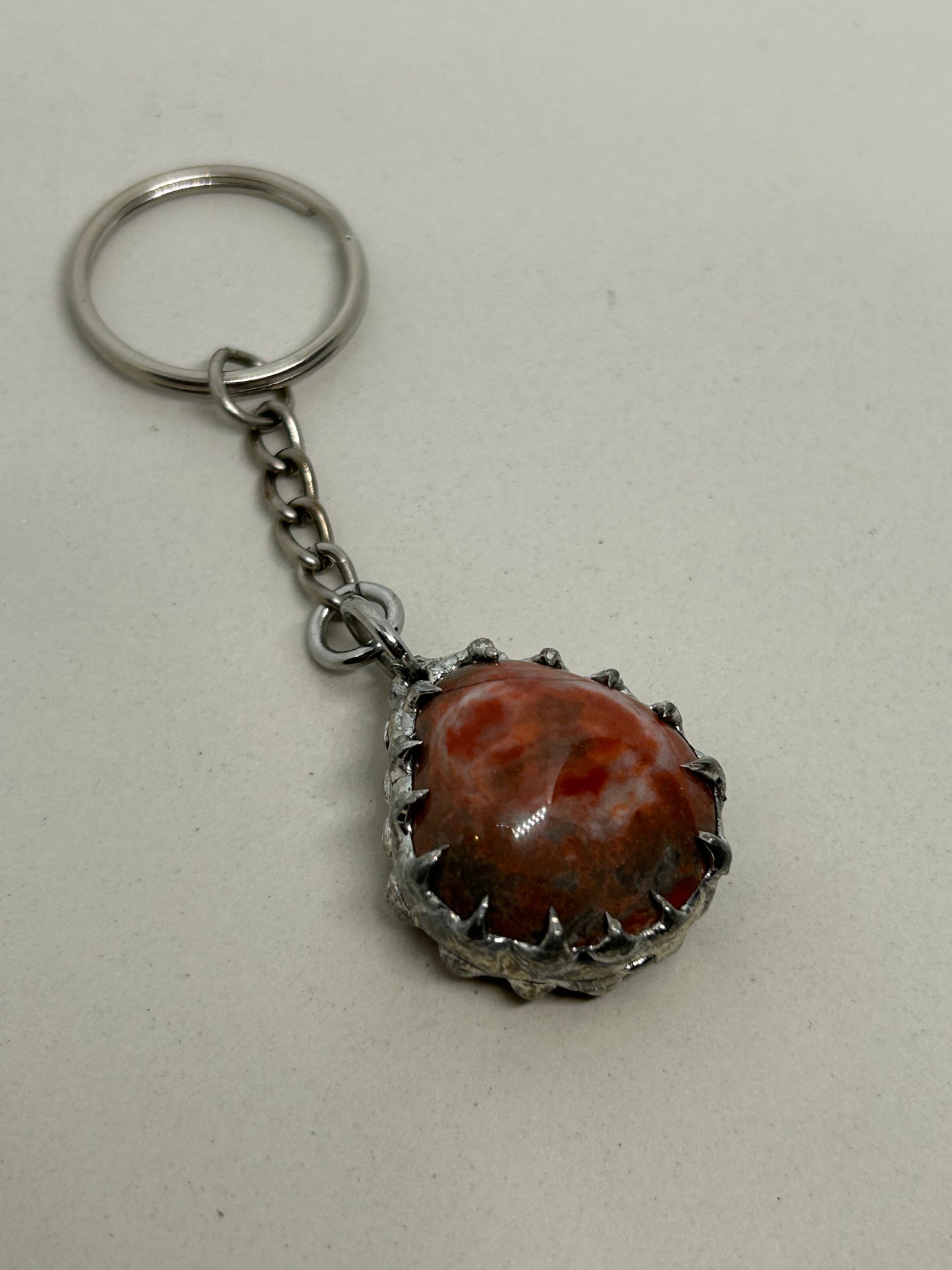 Brecciated Jasper Spiky  Stainless Steel Keychain