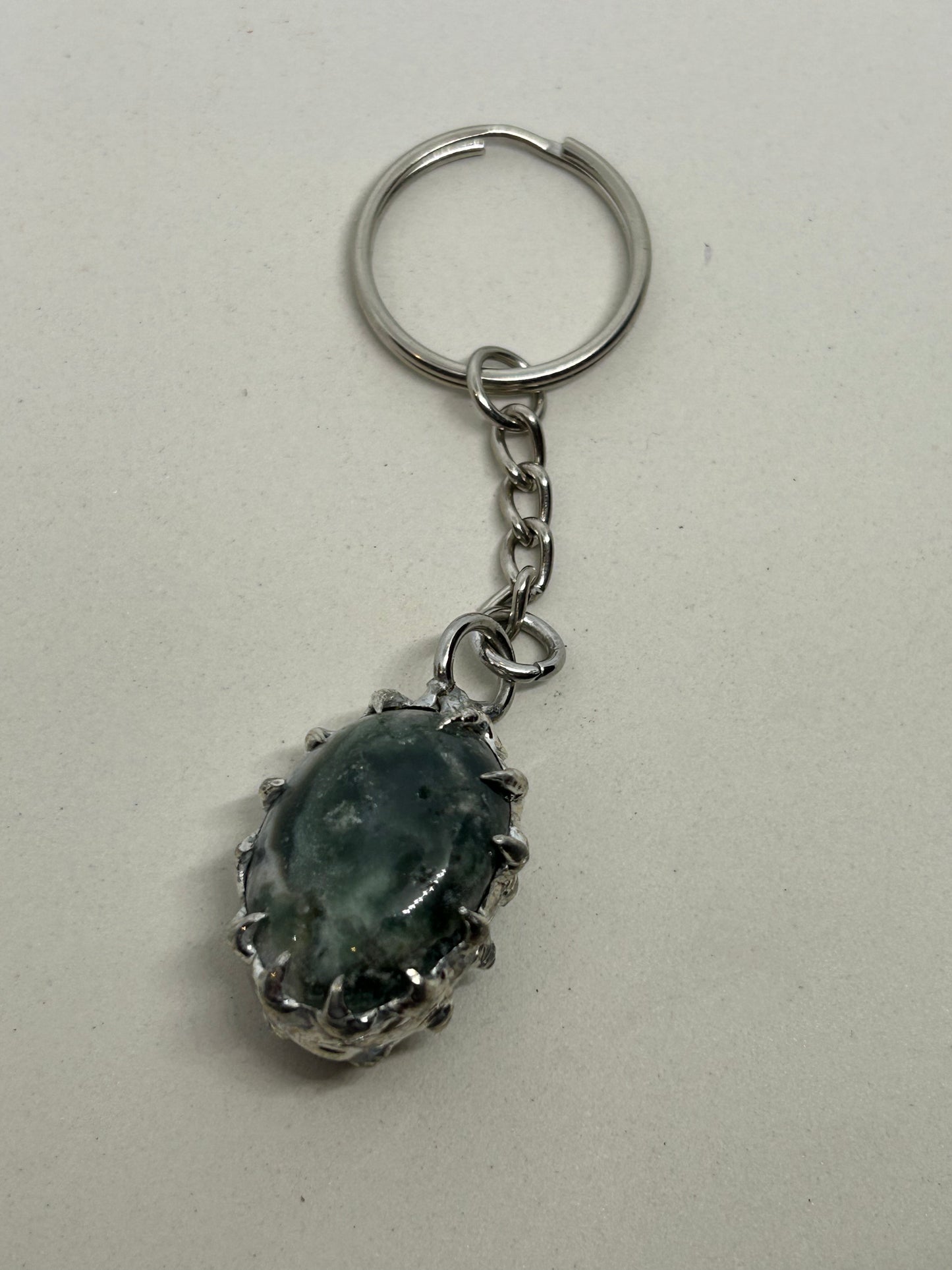 Mossy Agate Spiky  Stainless Steel Keychain