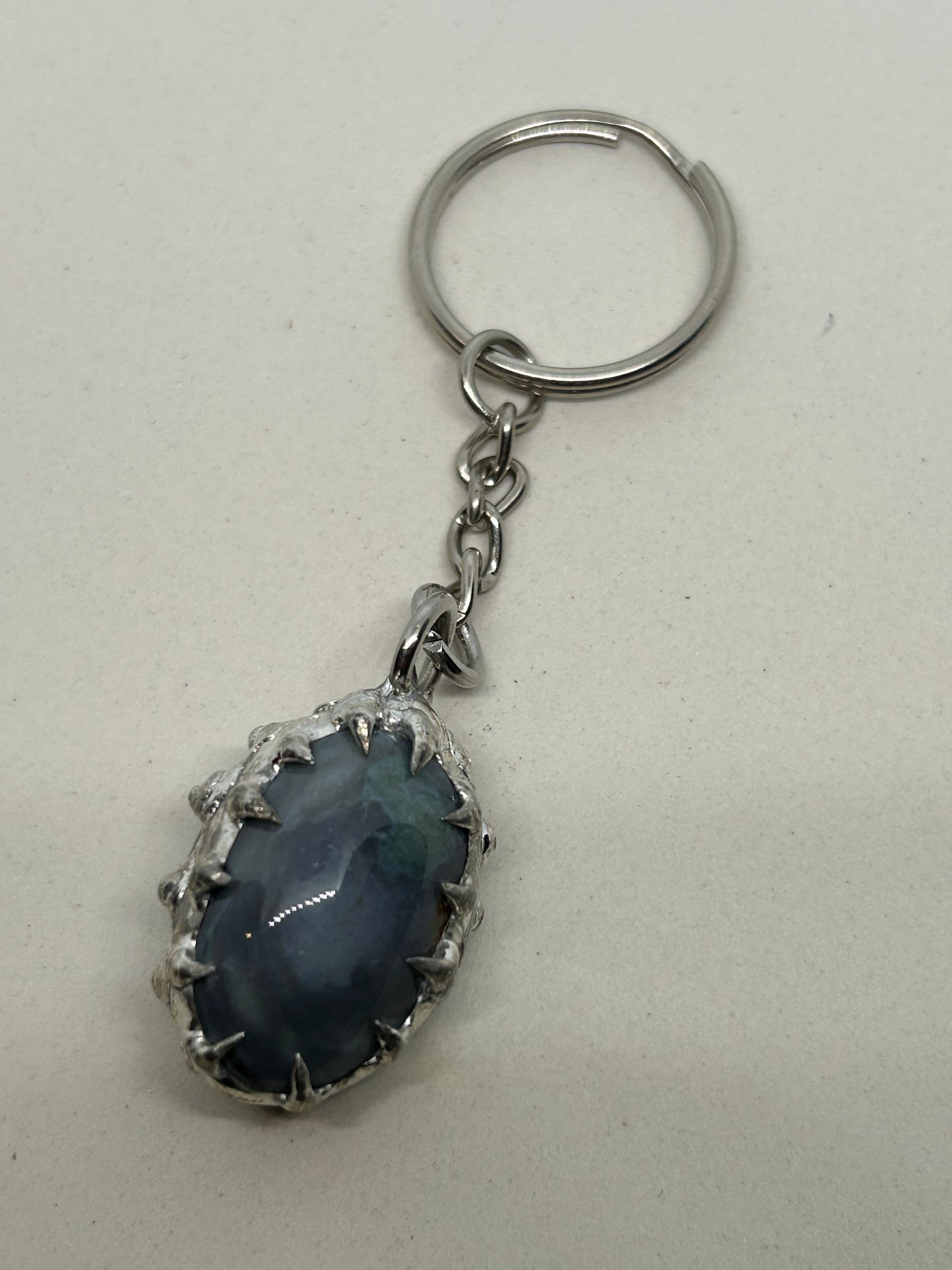 Mossy Agate Spiky  Stainless Steel Keychain