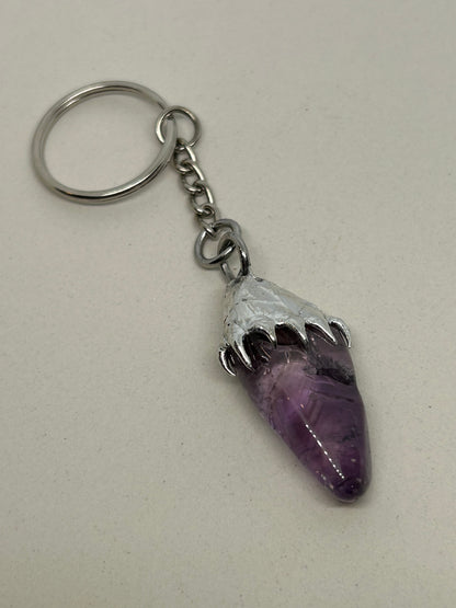Amethyst Spiky  Stainless Steel Keychain