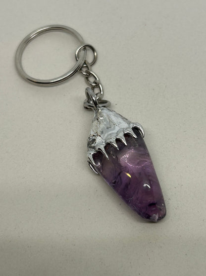 Amethyst Spiky  Stainless Steel Keychain