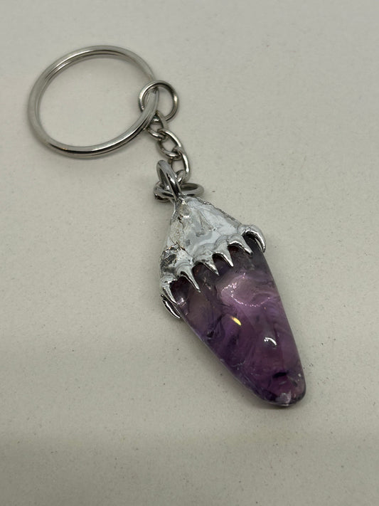 Amethyst Spiky  Stainless Steel Keychain