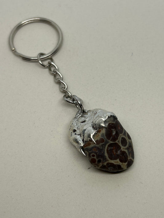 Turritella Agate Spiky  Stainless Steel Keychain