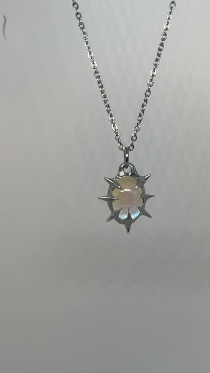Clear with Blue Shine Spiky  Stainless Steel Soft Soldered Necklace