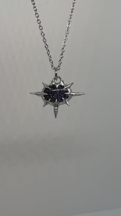Sparkly Blue Star Spiky  Stainless Steel Soft Soldered Necklace